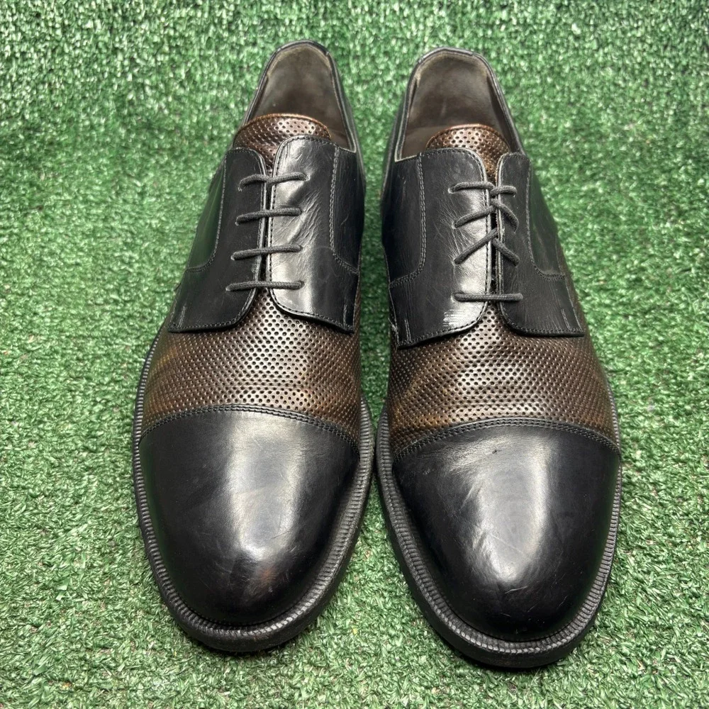 Bragano Perforated Cap Toe Leather Lace Up Oxford Dress‎ Shoes Black Mens 9.5 M